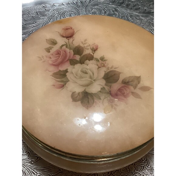 Italian Genuine Alabaster Hand Carved Hinged Powder Box With Puff Trinket Box - Picture 2 of 13